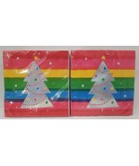 Lot Of 2 Holiday Time Rainbow Stripe Silver Christmas Tree Deco Lunch Na... - €19,48 EUR