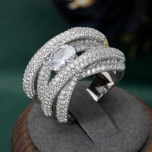 Luxury Big Ring Egg-Shaped AAA Cubic Zirconia Crystal Bridal Engagement Jewelry  - £25.12 GBP