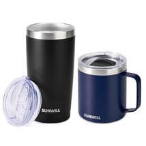 Stainless Steel Cup Set,14Oz Coffee Mug Navy &amp; 20Oz Travel Tumbler Black, Insula - £33.03 GBP