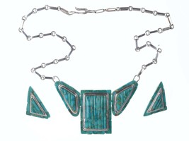 Danny J Stewart Sterling Cobblestone turquoise inlay necklace and earrings - £800.89 GBP