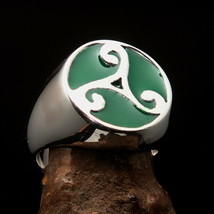 Nice crafted Mens Triad Ring green Celtic Triskele Triskelion - Sterling Silver - £61.12 GBP