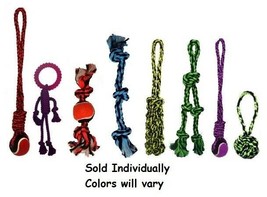 Dog Rope Toys Tough Knotted Tennis Ball Durable Chew Choose Shape Colors Vary - £8.42 GBP+