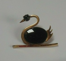 Vintage Signed WRF 1/20- 12k GF Black Onyx Swan Brooch - £35.04 GBP