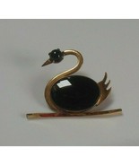 Vintage Signed WRF 1/20- 12k GF Black Onyx Swan Brooch - $44.55