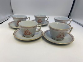 Set of 5 Spode TRADE WINDS RED Cup &amp; Saucer Sets made in England - $109.99