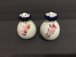 Vintage Salt and Pepper Shakers Floral Print White and Blue - $6.60