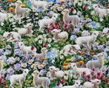 Cotton Spring Meadow Lambs Sheep Flowers Fabric Print by the Yard D582.75 - $12.95