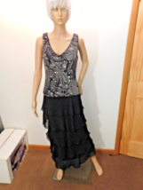 PATRA Vintage Black Chiffon Tiered Sparkly Long Gown Sz 8 Lined Sleevele... - £47.74 GBP