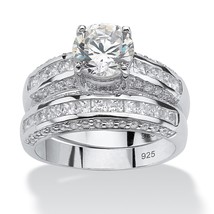 Wedding Engagement Ring Set Round Plated Platinum Sterling Silver 6 7 8 9 10 - £219.41 GBP
