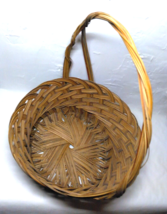 Round Straw Rattan &quot;farmhouse&quot;  Basket w/ Hoop Handle - 11&quot;x11&quot;x14&quot; Phil... - £13.17 GBP