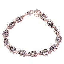 Elephant Beaded Oxidized Engraved 925 Silver Overlay Adjustable Anklet B... - $16.95