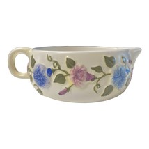 Round Squat Purple Pink Morning Glory Ceramic Creamer Hand Painted Floral Design - £14.65 GBP