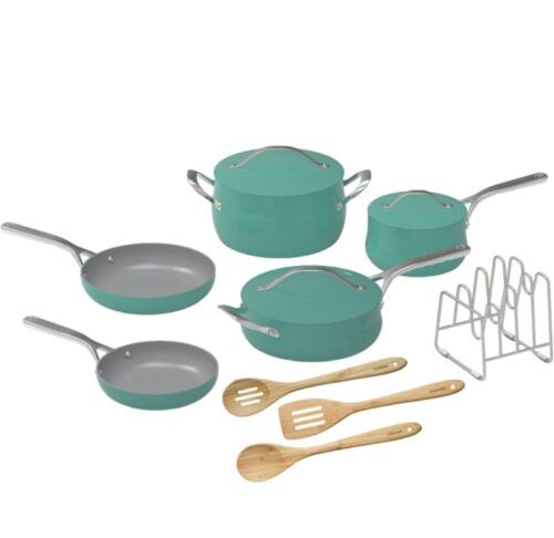 Primary image for Cuisinart Nonstick Interiors 12-Piece Culinary Collection Set Tailored Teal