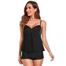 Retro Tankini Set Solid Color Swimsuit for Womens Vintage Swim Wear Fema... - $29.35