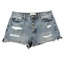 Kancan Womens XL Button Fly Cotton Denim Distressed Blue Jean Shorts Pockets - £14.18 GBP