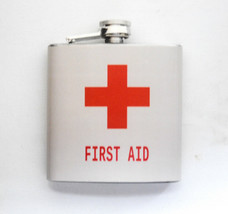 HIP FLASK Stainless Steel FIRST AID emergency logo 6oz 170 ml with Screw... - £15.10 GBP