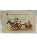 S B Postcard I&#39;m Pulling Off Stunts Nowadays Donkey Pulling Car Vintage ... - £2.33 GBP