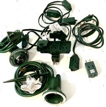 Holiday Lighting Adapter Lot 8 Pc 2 Spotlights W Spike Ext Cords Multiple Plugs - £47.96 GBP