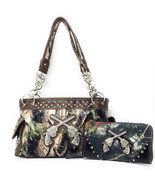 Western Camouflage Pistol Rhinestone Shoulder Handbag /Matching Wallet 8 colors - $58.99
