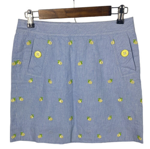 Lilly Pulitzer Skirt Size 0 Mini Seersucker Blue Embroidered Lemons Wome... - $46.53