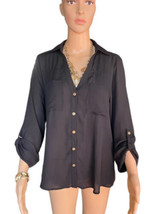 Tempted Black Fitted Pocketed Rolled Sleeve Blouse Women’s Large NWT - £27.25 GBP