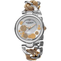 NEW Akribos XXIV AK643TTG Silver &amp; Gold Tone Ladies Watch Crystals In Dial 33Ft - £37.15 GBP