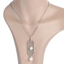 Silver Tone Necklace With Faux Pearl & Swarovski Style Crystal Pendant - $43.99