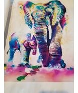 13" x 13" Elephant ~ Canvas ~ Print ~ Painting ~ Multicolored ~ Ready fo... - $30.00