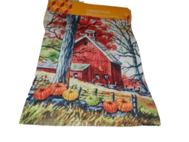 NEW Autumn VERMONT RED BARN Garden FLAG  12&quot; X 18 &quot;  Outdoor Yard Tree L... - £19.34 GBP