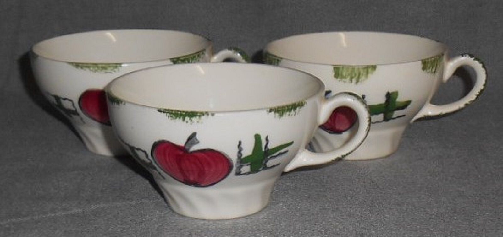 Primary image for Set (3) Blue Ridge APPLE PATTERN Handled Cups HAND PAINTED