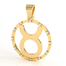 Taurus Zodiac Sign Diamond Bezel Pendant In Solid 14K Yellow Gold - £236.25 GBP