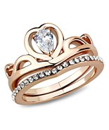 Rose Gold Plated Clear CZ Empress Style Wedding Set Stainless Steel TK316 - $25.87 CAD