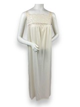 Vtg Ivory Lace Satin Nightgown Embroidered Floral Square Neck Nylon Sz M - $24.26