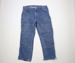 Vintage Dickies Mens 38x30 Distressed Wide Leg Double Knee Denim Jeans Blue - £54.49 GBP