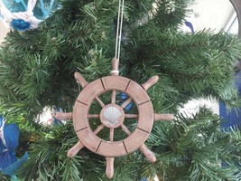 [Pack Of 2] Rustic Wood Finish Decorative Ship Wheel With Seashell Christmas ... - £28.86 GBP