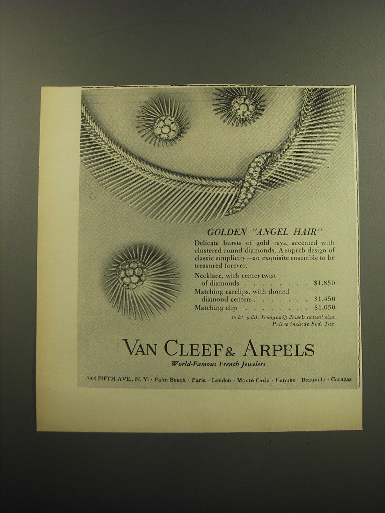 1959 Van Cleef & Arpels Jewelry Advertisement Golden Angel Hair 198089