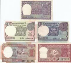 Inde 5 Pièces Bas Série Billets de Banque Kit (1 +1 +1 +2 +2 Rupees),Has... - $6.28