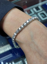 13Ct Round Cut Natural Moissanite Tennis Bracelet 14k White Gold Plated - £146.75 GBP