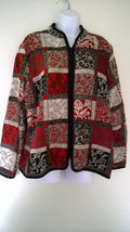 Studio Works Rayon Zip Up Womens Sweater Jacket Large Red &amp; Black Cottage Boho - £21.22 GBP