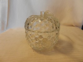 Vintage Clear Glass Candy Dish With Lid, Hobnail Pattern With Leaf &amp; Stem on Top - £31.96 GBP