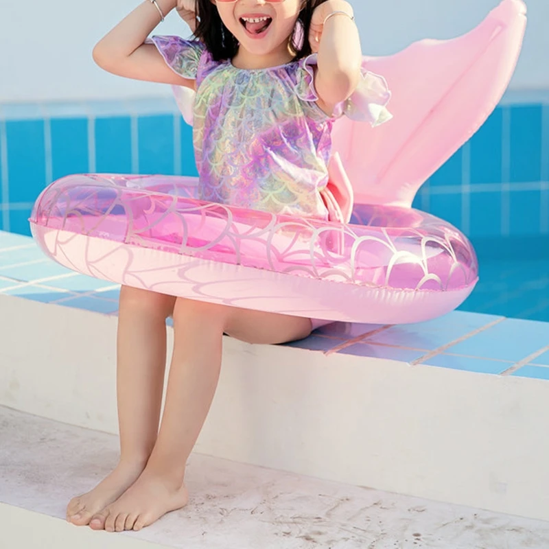 Kids Water Float Swimming Seat Ring Backyard Pool Pink Fishtail Float Ring - £13.11 GBP
