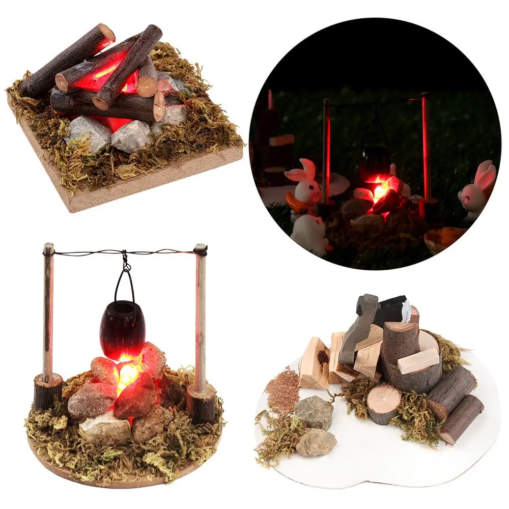 Laying house miniatures campfire villa scene model fairy garden decor dollhouse bonfire thumb200