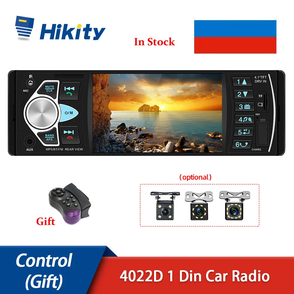 Hikity Car Radio 1 Din 4.1 Inch 4022D FM Audio Stereo Player Bluetooth Autoradio - £44.39 GBP+