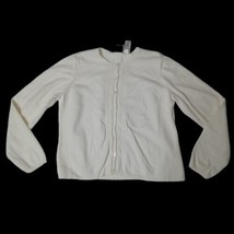 Emma James Blouse Size L Large Women&#39;s Ivory Long Sleeve Button Up Knit Top - £7.08 GBP