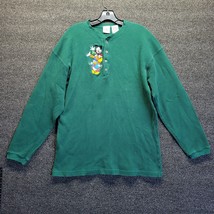 Vtg Disney Green Waffle Knit Thermal Mickey Mouse Long Sleeve Size L Sta... - £22.86 GBP