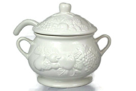 Tabletops Gallery White Earthenware Nature Embossed 3 Pc Soup Tureen Bow... - £26.57 GBP