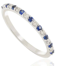 Round Cut Natural Blue Sapphire and Diamond Half Eternity Band in 18k White Gold - £360.16 GBP