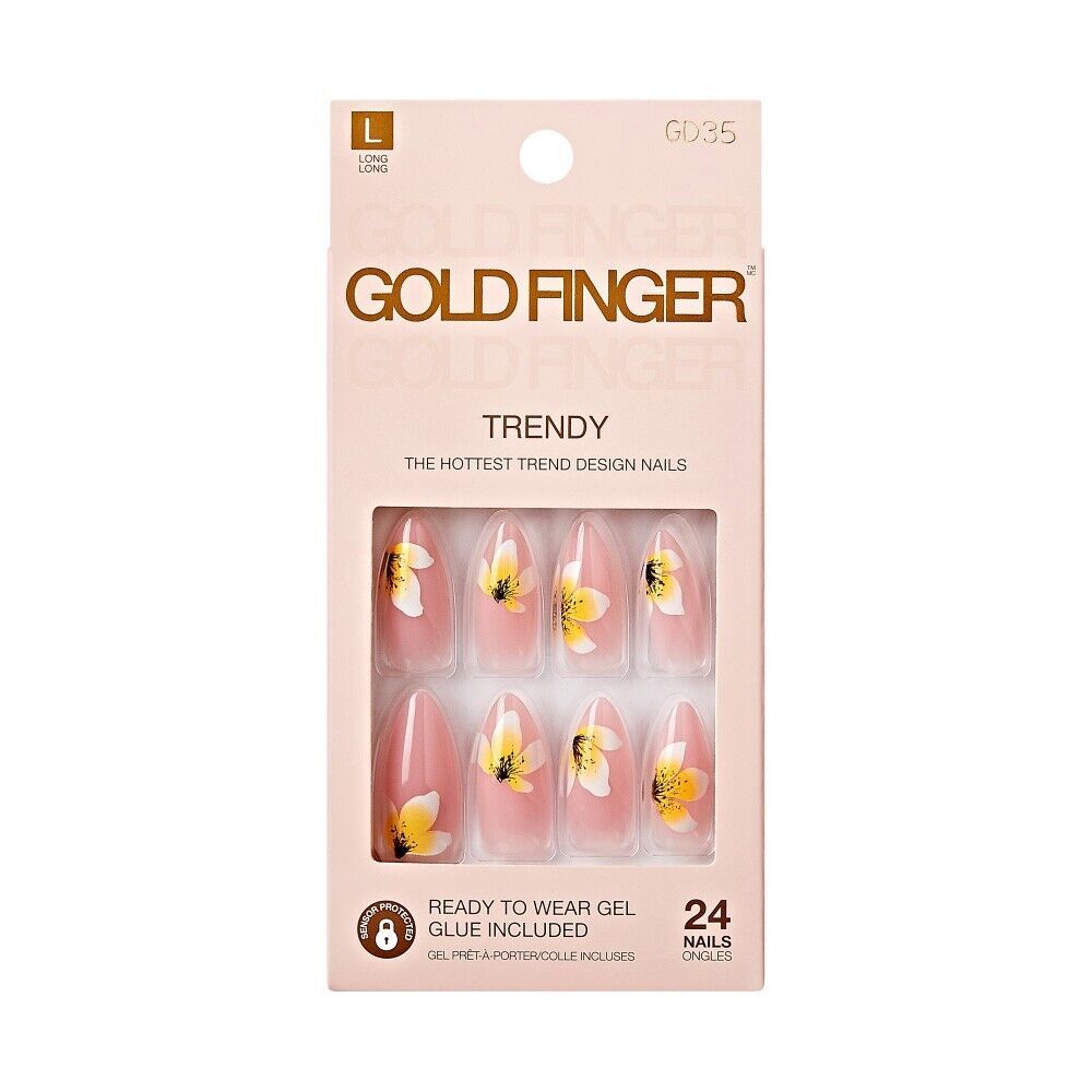 KISS GOLDFINGER TRENDY NAILS 24 READY TO WEAR GEL GLUE INCLUDED #GD35 - $7.59