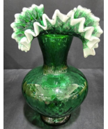 Vintage Murano Italy Hand Blown Art GREEN Glass Vase MCM Home Decor Ruffles - $138.59