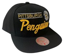Mitchell &amp; Ness Retro Pittsburgh Penguins Black Adjustable Snapback Hat Cap OSFM - £21.31 GBP